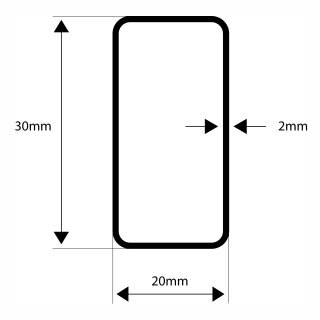 Rechteckrohr, Stahl, Schwarz 30x20x2,0mm 1000mm