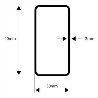 Rechteckrohr, Stahl, Schwarz 40x30x2,0mm 1250mm