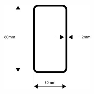 Rechteckrohr, Stahl, Schwarz 60x30x2,0mm 1500mm