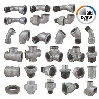 Temperguss Fittings verzinkt 3/8" - 2"