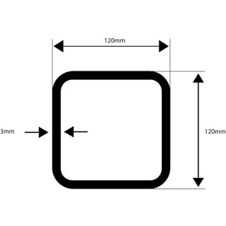 Vierkant / Quadratrohr, Stahl, Schwarz 120x120x3,0mm 1000mm